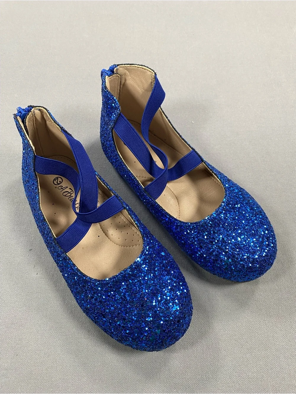 A Bear Co Girls' Sparkling Royal Blue Dress Flats with Crisscross Elastic Straps